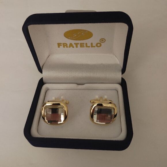 MEN'S FRATELLO CLEAR STONE SQUARE CUFFLINKS. - Picture 1 of 2
